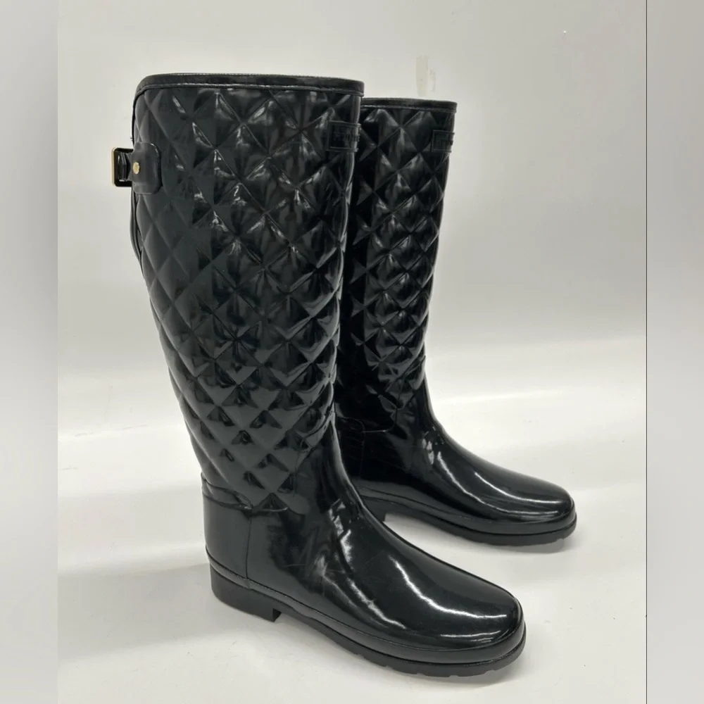 Hunter Black Quilted Gloss Rain Boots